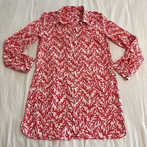 Lilly Pulitzer Pink Coral Cotton Long Sleeve Tunic Dress Pockets Cover-Up Sz XS